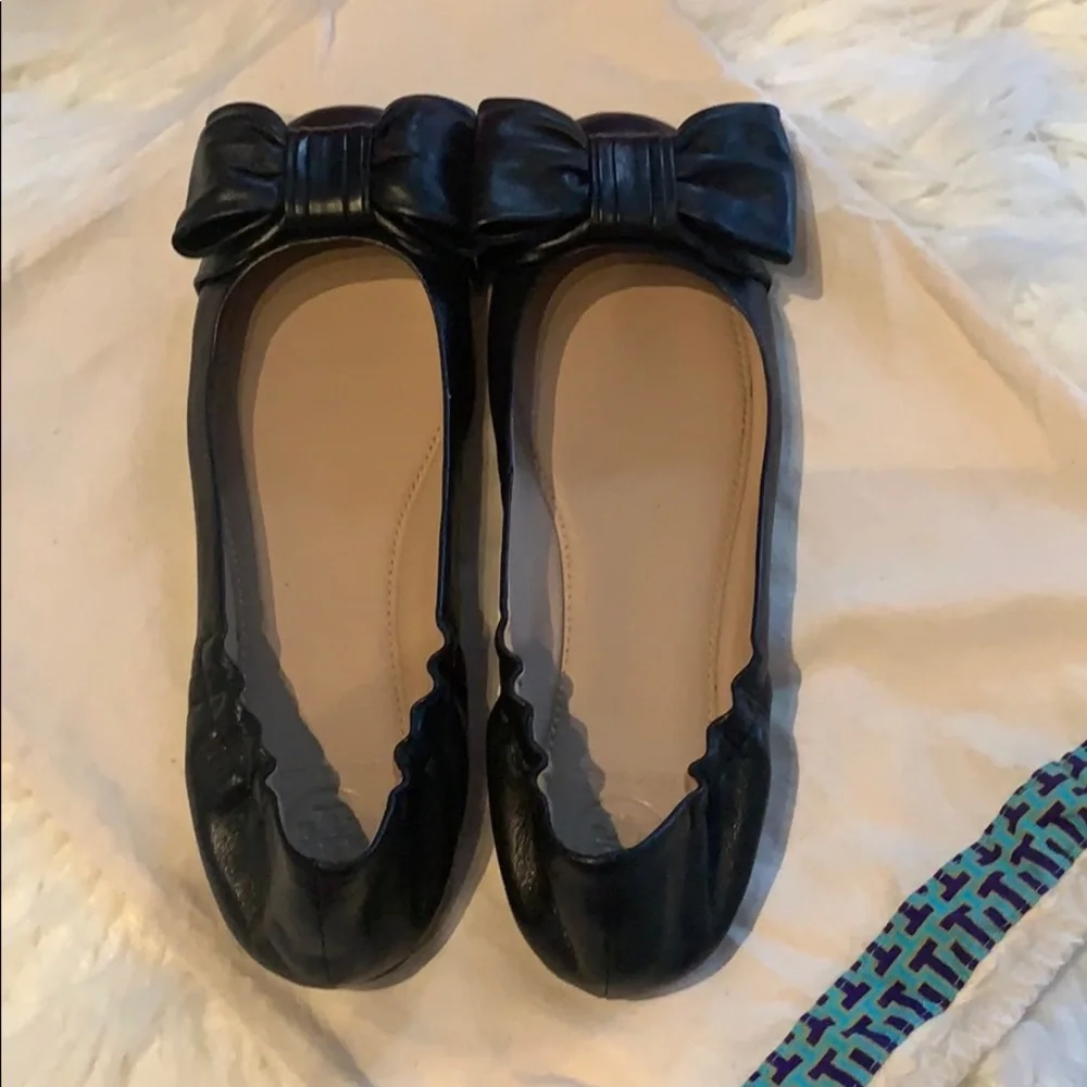 Tory Burch Black Leather Bow Ballet Flats